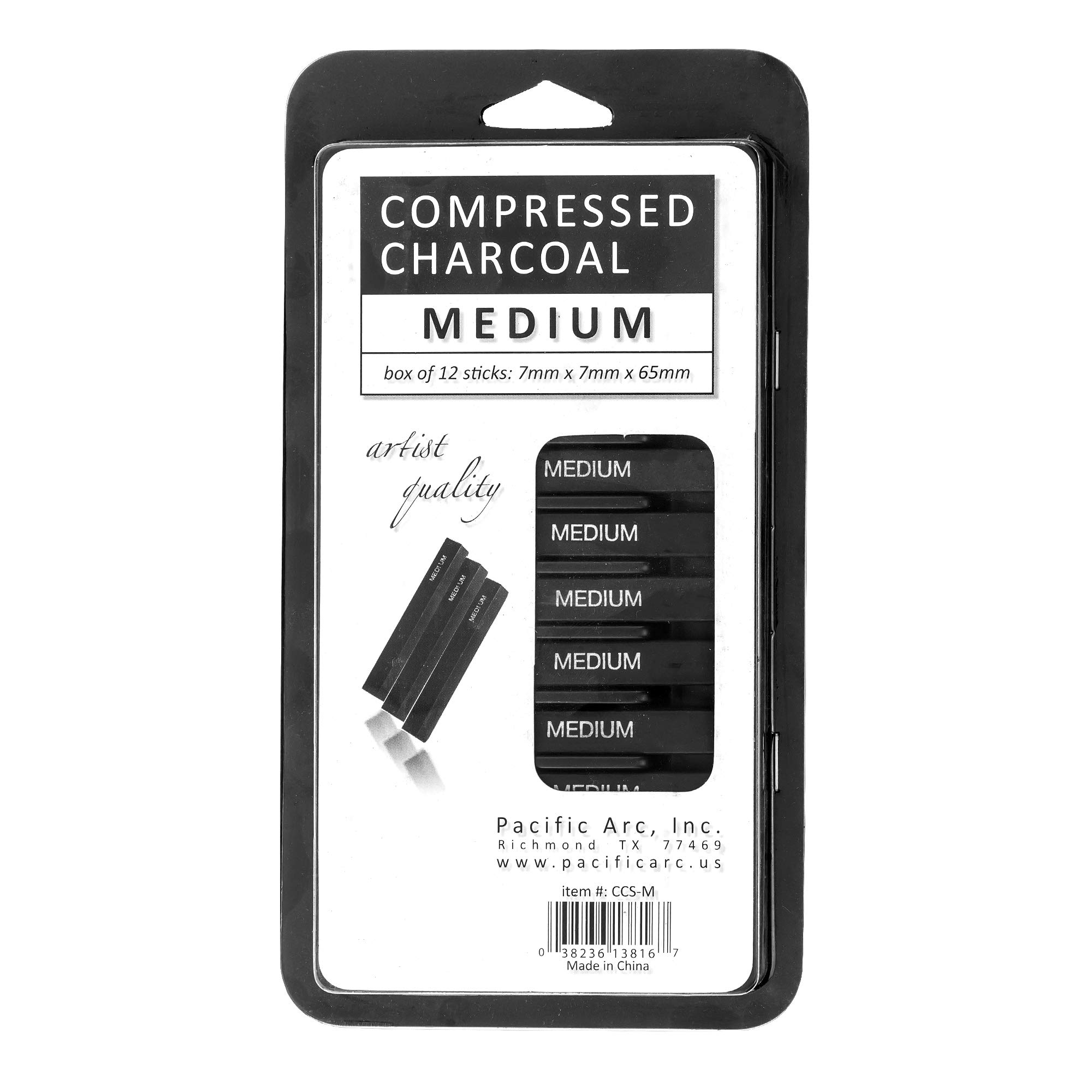 Pacific Arc Compressed Charcoal Sticks Medium 12 Pack - Professional Drawing & Sketching Supplies for Artists - Perfect for Shading, Portraits, and Fine Art Projects