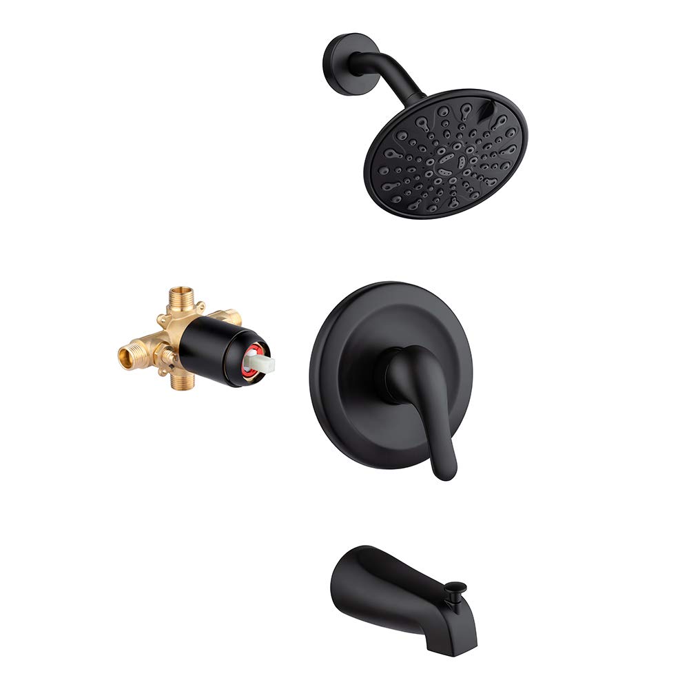 Premium Matte Black Shower Tub and Trim Kit with 6-Spray Shower Head & cUPC Certified Faucet Set - Perfect for Bathroom Renovation & Spa-Like Shower Experience