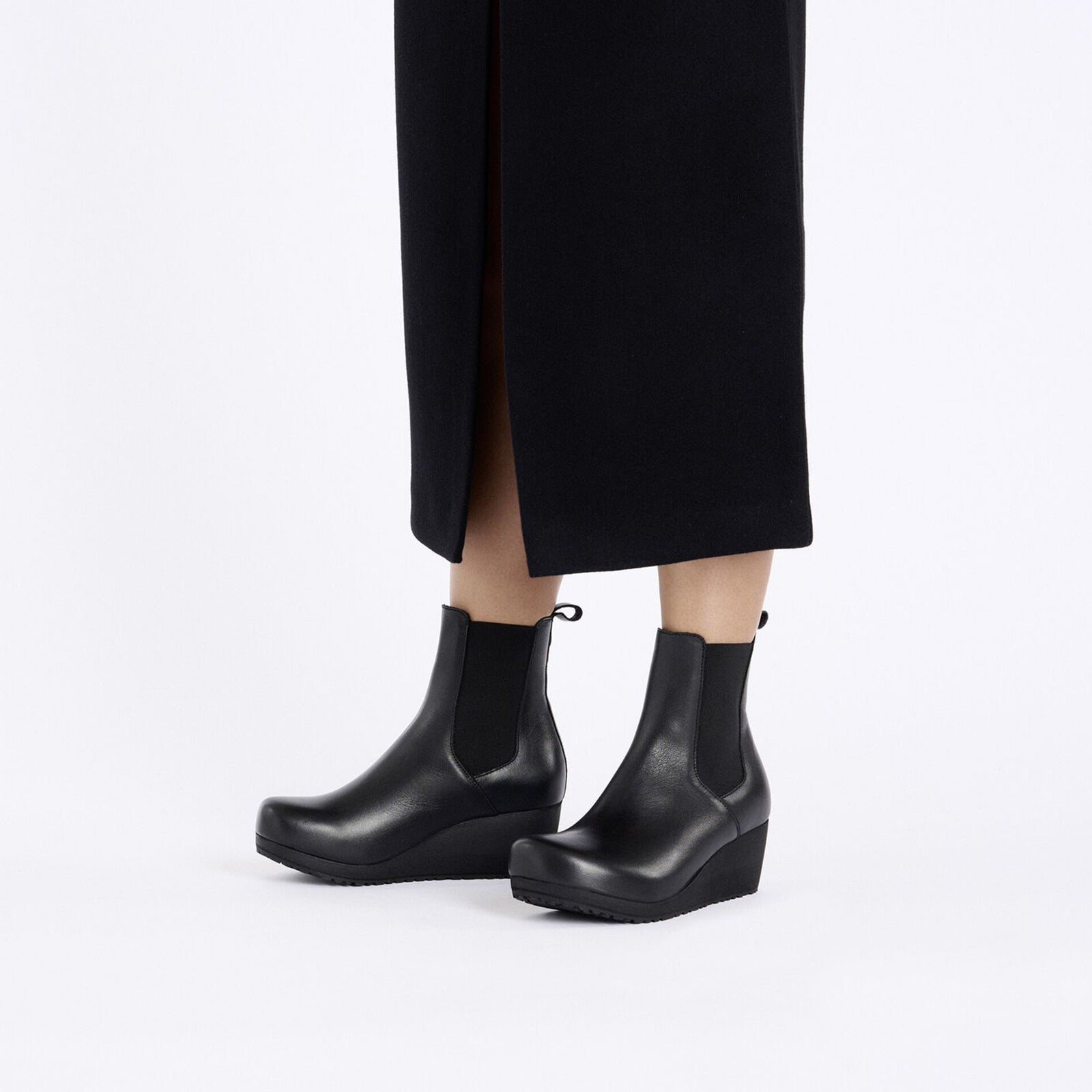 Birkenstock Ebba Narrow Chelsea Wedge Boot for Women - Black Leather Ankle Boots | Comfortable Slip-On Shoes for Casual Outfits & Everyday Wear