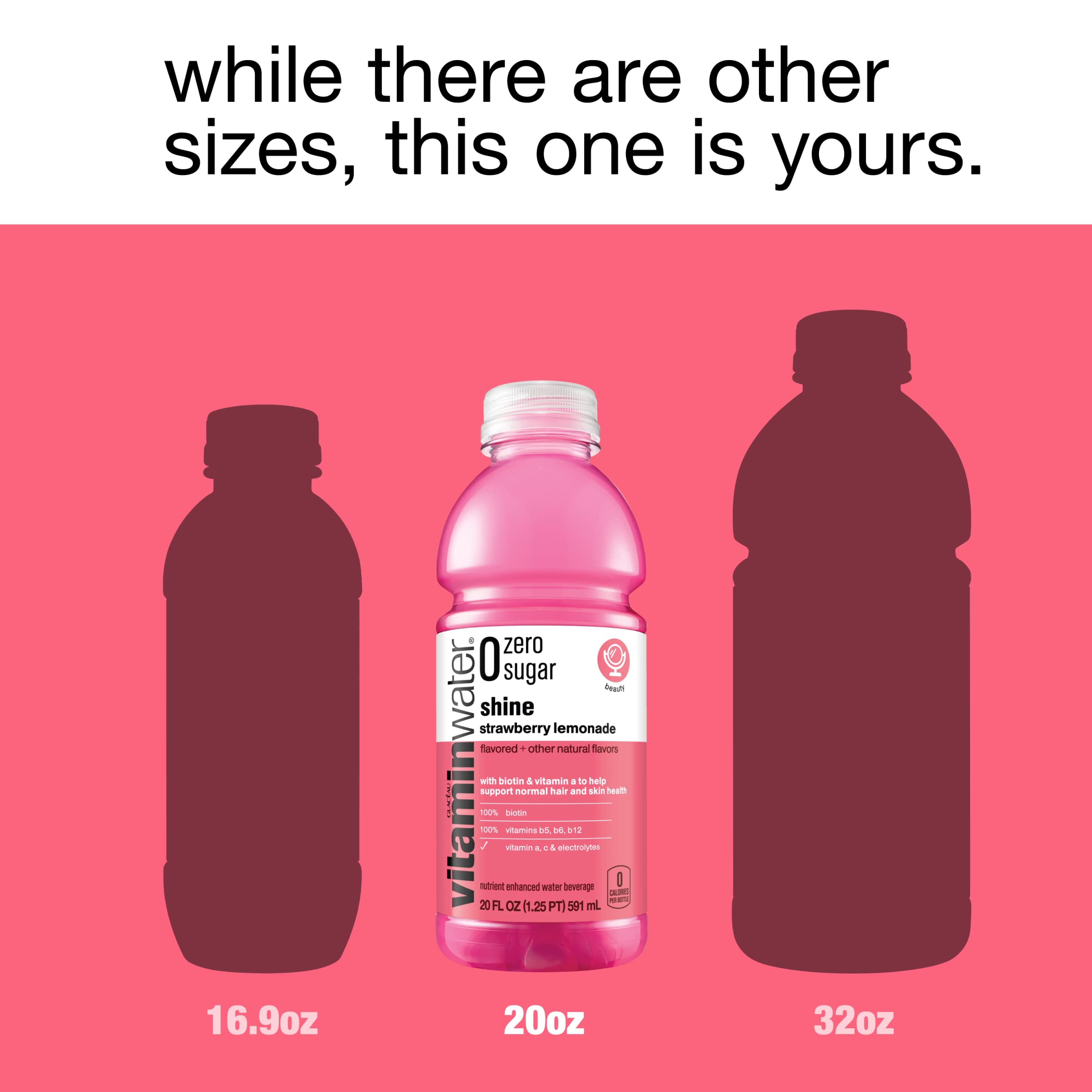 VitaminWater Zero Sugar Shine - Electrolyte Enhanced Water with Vitamins, Strawberry Lemonade Flavor, 20 fl oz (12 Pack) | Hydrating & Refreshing for Workouts, Travel & Daily Hydration