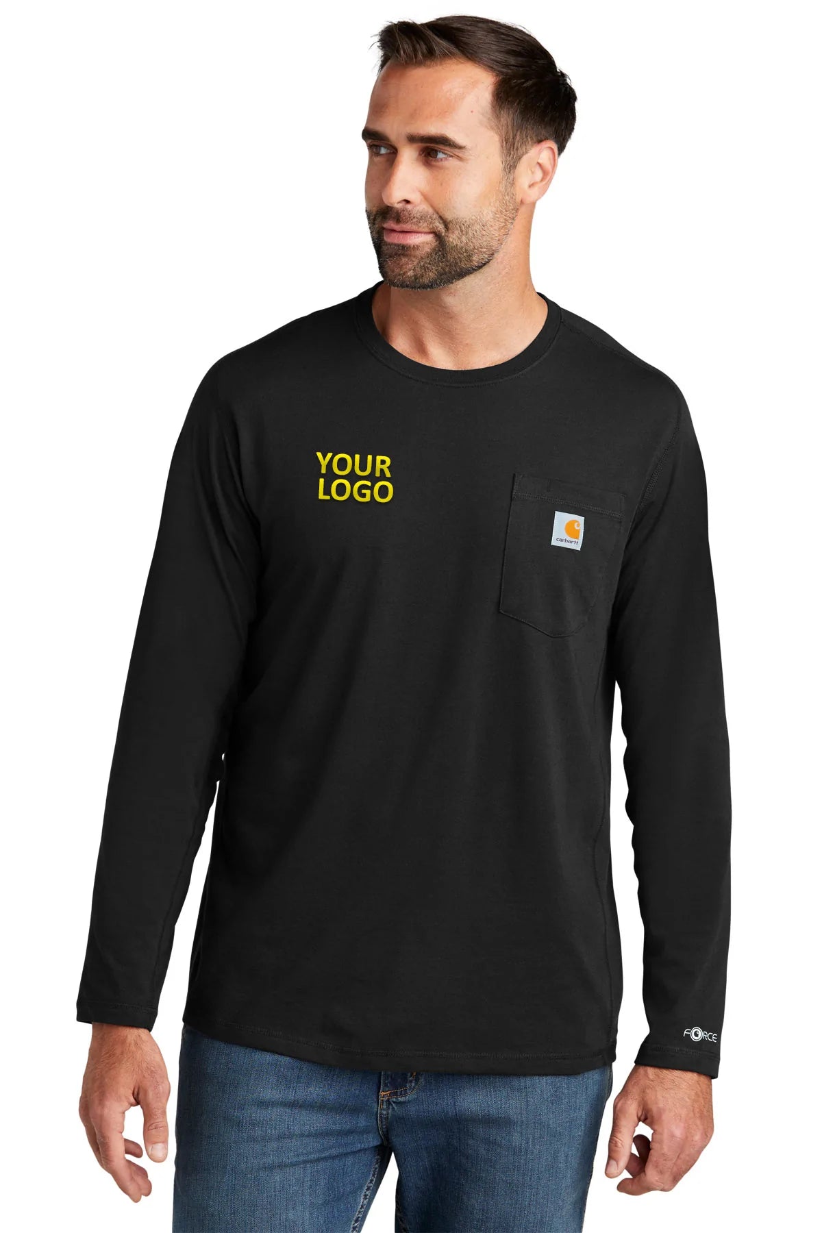 Carhartt Men's Long Sleeve Pocket T-Shirt - Durable Work Shirt with Custom Pockets, Black - Perfect for Construction, Outdoor Work & Casual Wear