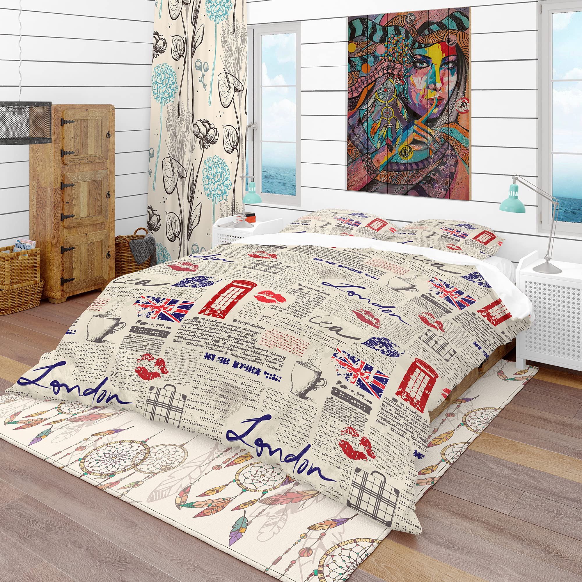 UK London Vintage Kiss Print Modern & Contemporary Duvet Cover Set - Stylish Bedding for Bohemian & Retro Home Decor
