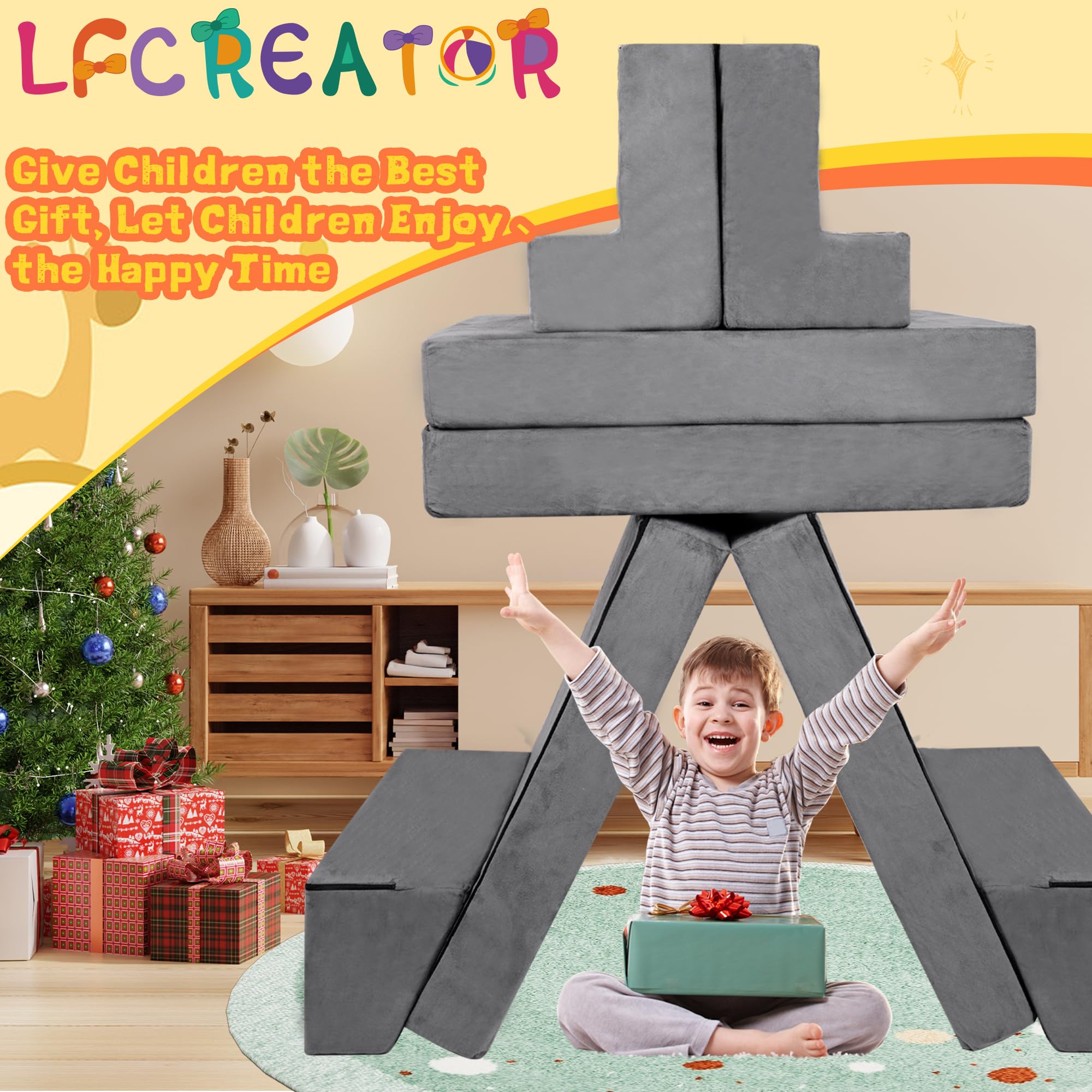 **Modular Kids Play Couch for Toddlers & Babies - Convertible Playroom & Bedroom Furniture - Imaginative Play Couch for Boys & Girls - Perfect Gift for Kids (Grey) - Ideal for Playtime, Reading & Relaxation**