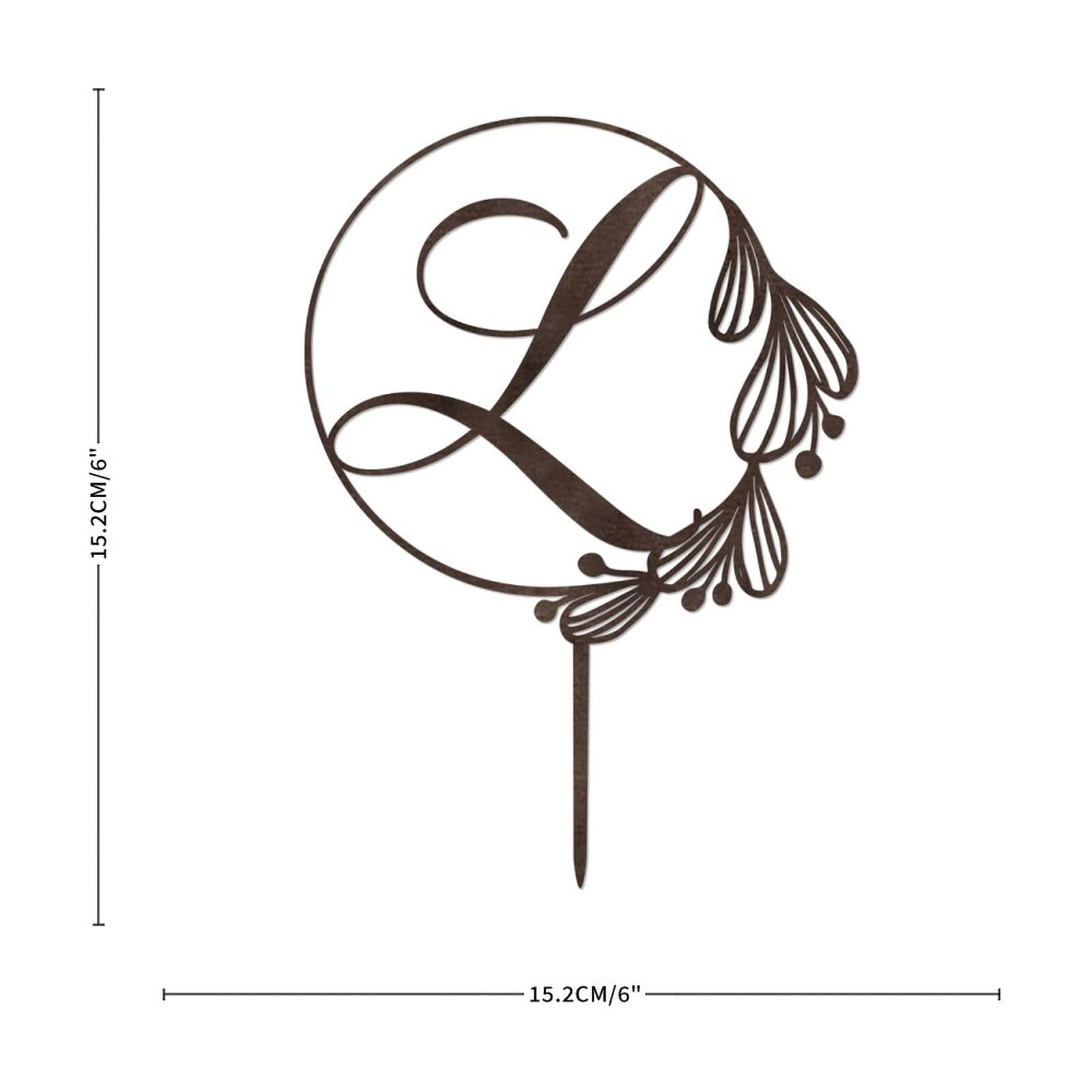 Personalized Initial L Cake Topper - Brown Wooden Wreath Monogram Cake Decor for Rustic Weddings & Birthday Parties (Design 06) | Vinisong Wedding Cake Decoration for Anniversary, Bridal Shower & Special Events