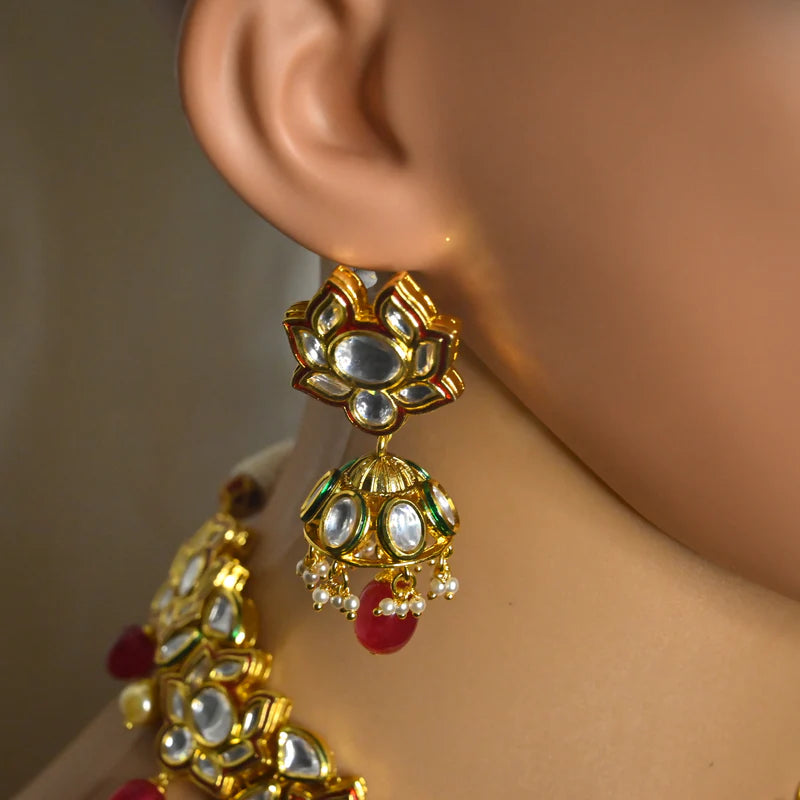 Royal Kundan Gold Plated Necklace & Earrings Set (D565) - Elegant Indian Jewelry for Weddings, Parties & Special Occasions