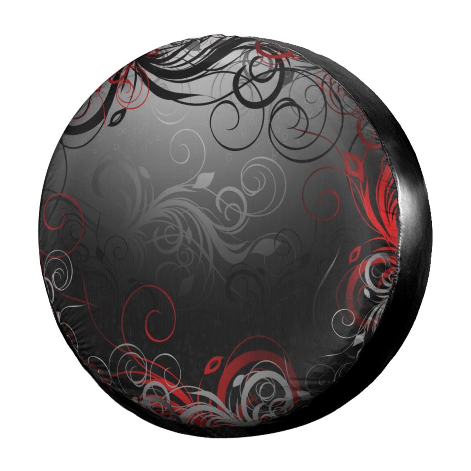 Red and Black Floral Spare Tire Cover - Dustproof Wheel Protector for 16 Inch Tires | Fits Trailers, RVs, SUVs & Most Vehicles | Perfect for Camping, Road Trips & Outdoor Adventures