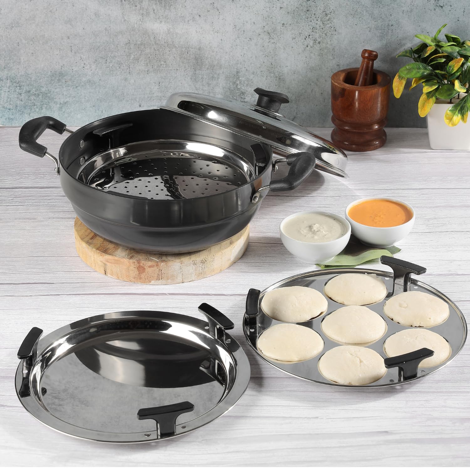 Vinod Premium Hard Anodized 26cm Multi-Purpose Kadhai - Perfect for Idli, Dhokla, Steaming & Indian Cooking | Non-Stick Aluminum Cookware for Home Kitchen Use