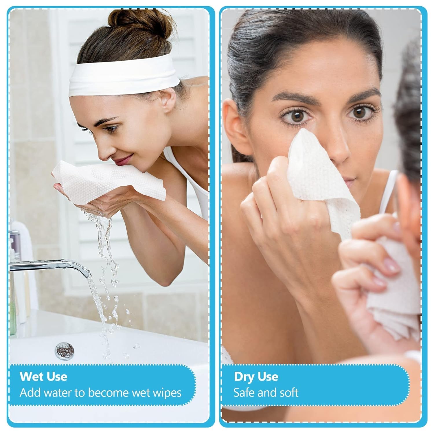 PRIME PICK Disposable Face Towels 50 Count - Soft Cotton Facial Wipes for Skin Care, Makeup Remover & Cleansing | Gentle & Hypoallergenic for Daily Use, Travel & Gym