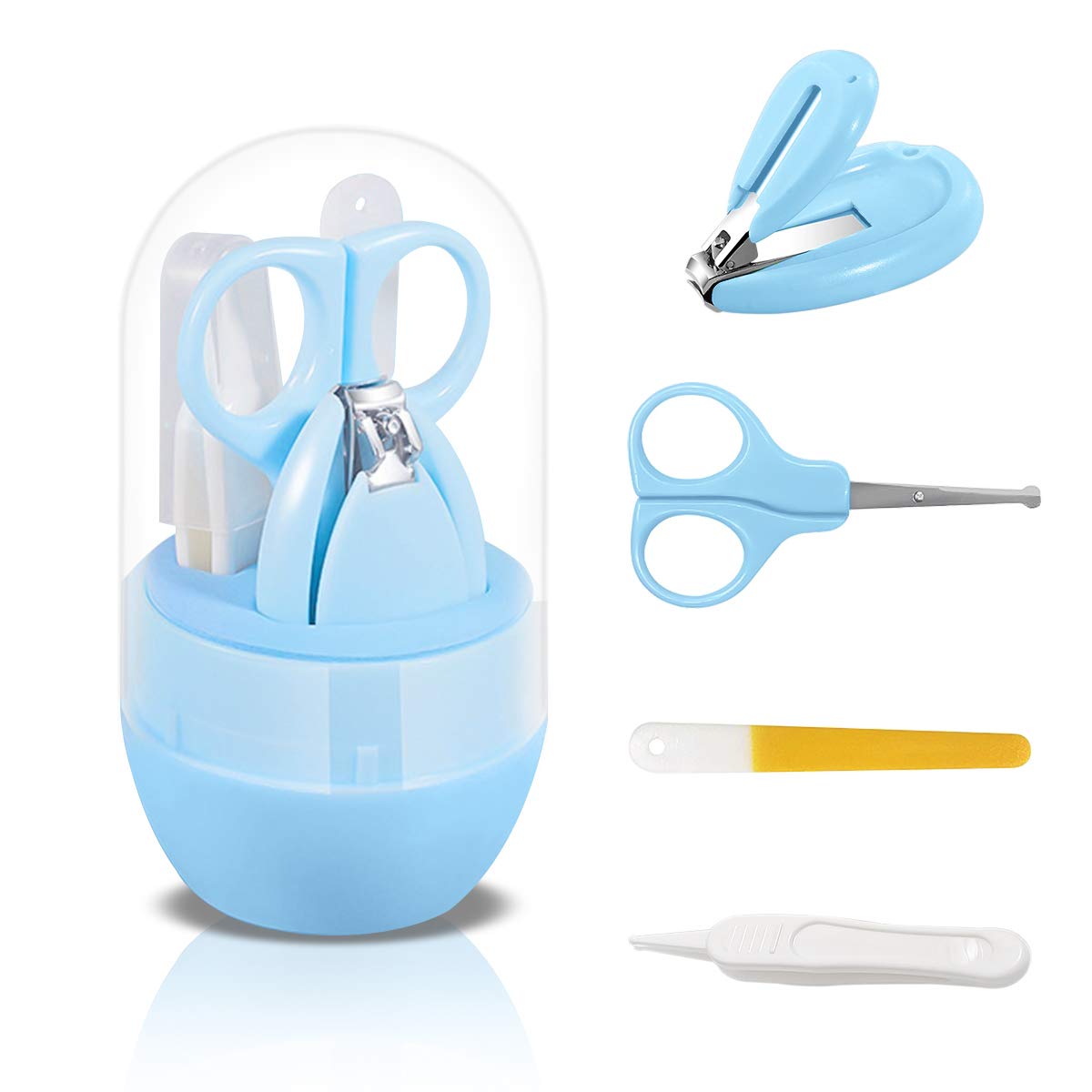 **4-in-1 Transparent Lid Baby Nail Care Kit – Safe Nail Clippers, Scissors, Nail File & Tweezers for Newborns, Infants & Toddlers (Blue) – Perfect for Gentle At-Home Baby Grooming & Hygiene**
