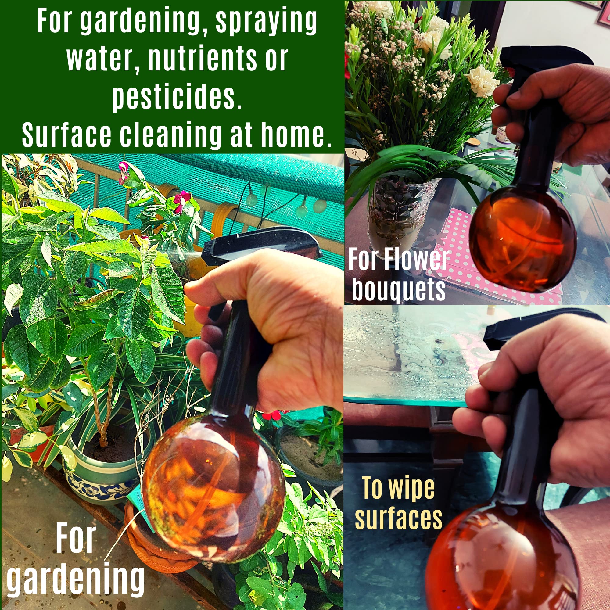 GreenLoop 400ml Spray Bottles Set of 2 - Amber & Green PET Plastic with Trigger Sprayer for Cleaning, Gardening & DIY Projects