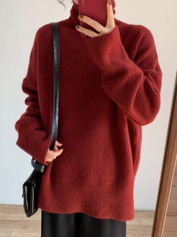Lovevop Women's Casual Long Sleeve Loose Fit Solid Color High Neck Sweater Top - Cozy Fall Winter Layering Essential for Work & Weekend Outfits