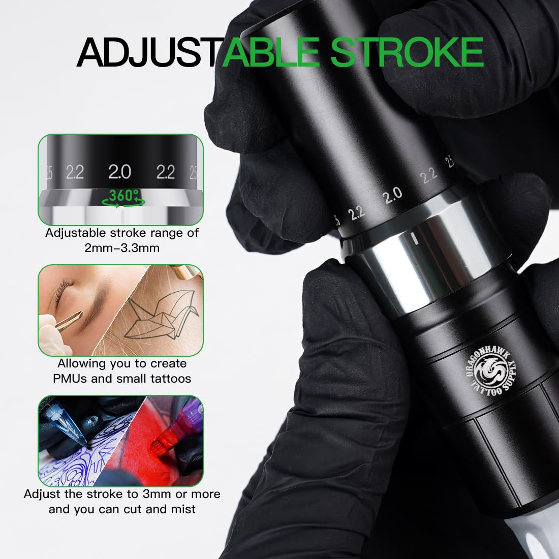 Dragonhawk Tour Y23 Wireless Tattoo Pen Machine Kit with 6 Adjustable Stroke Lengths & 2 Replaceable Batteries - Professional Tattoo Gun for Artists & Beginners - Perfect for Home, Studio & Travel Tattooing