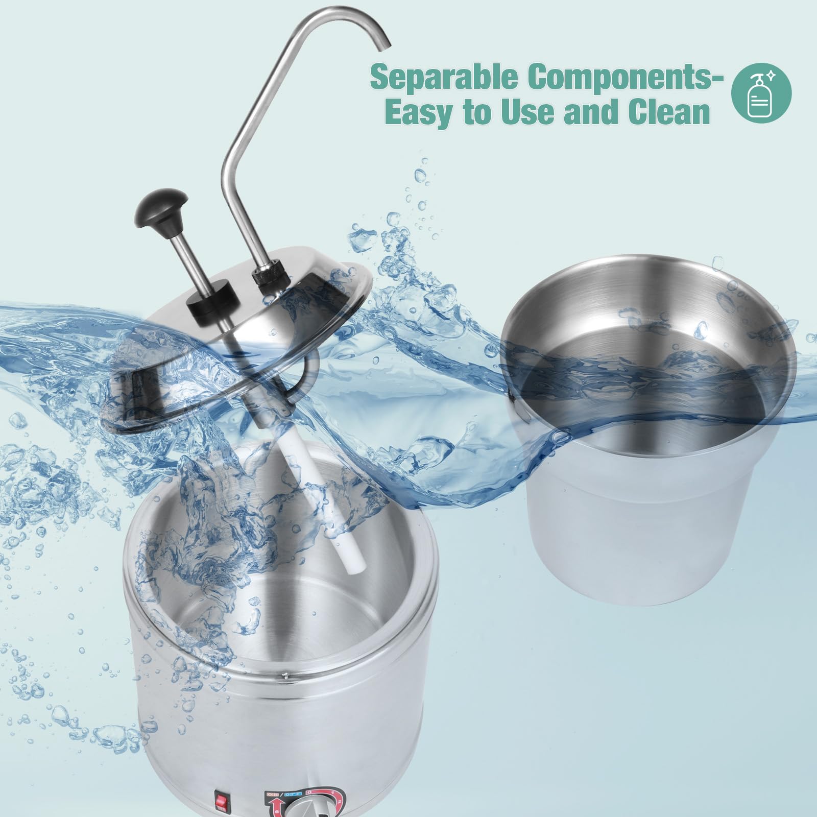 Commercial Electric Hot Fudge Dispenser with Temperature Control - 7QT Round Nacho Cheese Warmer with Stainless Steel Pot & Pump - Perfect for Buffets, Cake Shops, Restaurants & Home Kitchens - 110V/200W - Ideal for Melting Chocolate, Serving Cheese Fondue & Keeping Sauces Warm