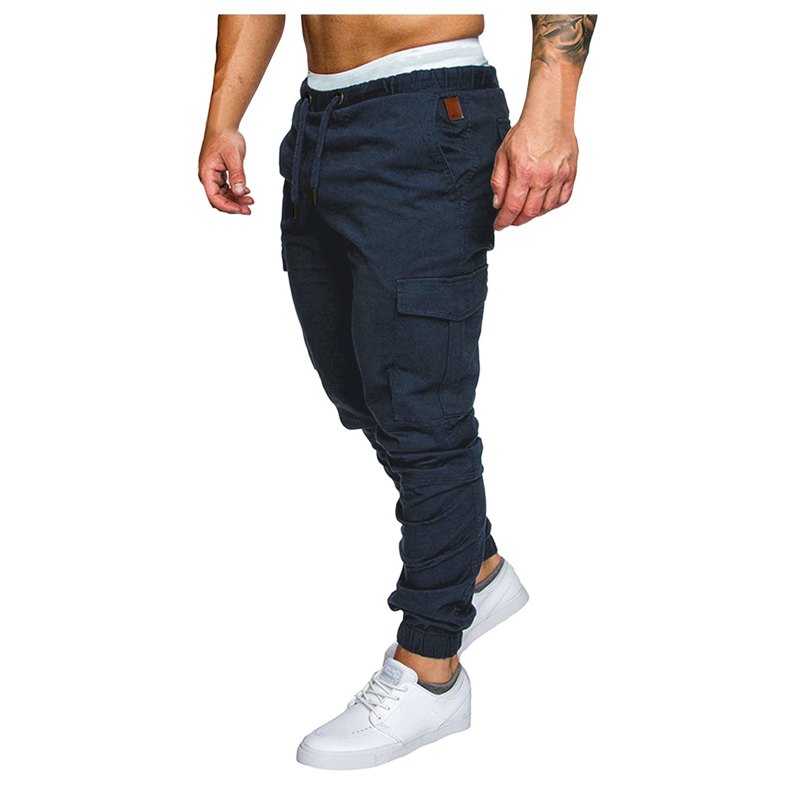 XUETON Men's Slim Fit Jogger Cargo Pants - Athletic Sweatpants for Casual Wear & Outdoor Activities | Navy Blue | Lightweight Comfortable Workout & Lounge Pants for Men