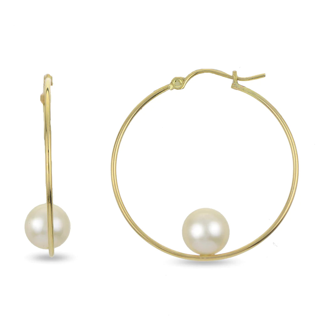 14K Yellow Gold Freshwater Pearl Stud Earrings for Women - Classic Elegant Jewelry Gift for Birthday, Anniversary & Special Occasions