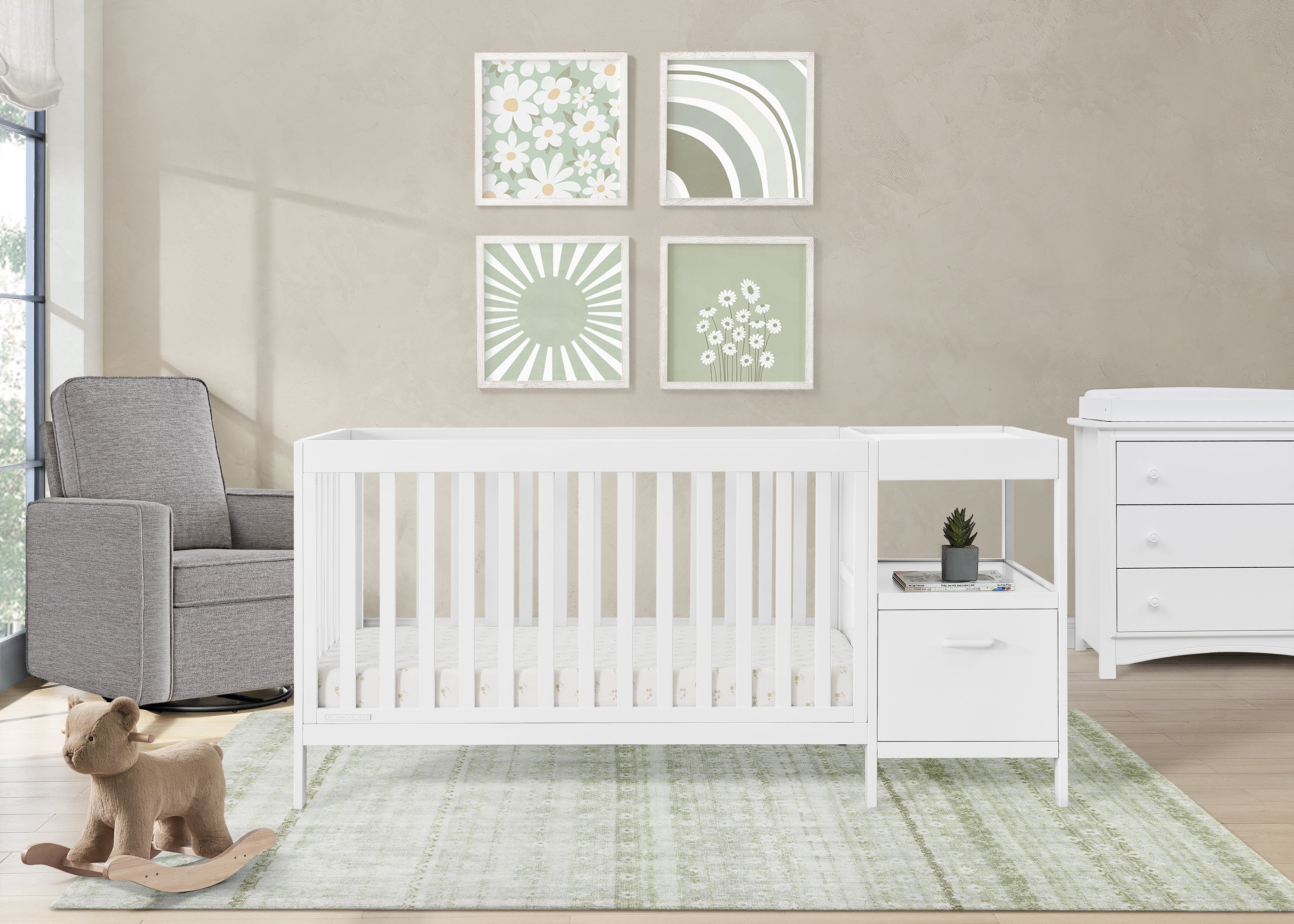 Alice 5-in-1 Convertible Baby Crib with Changing Table - Nursery Furniture for Newborn to Toddler - Perfect for Small Spaces & Modern Nurseries