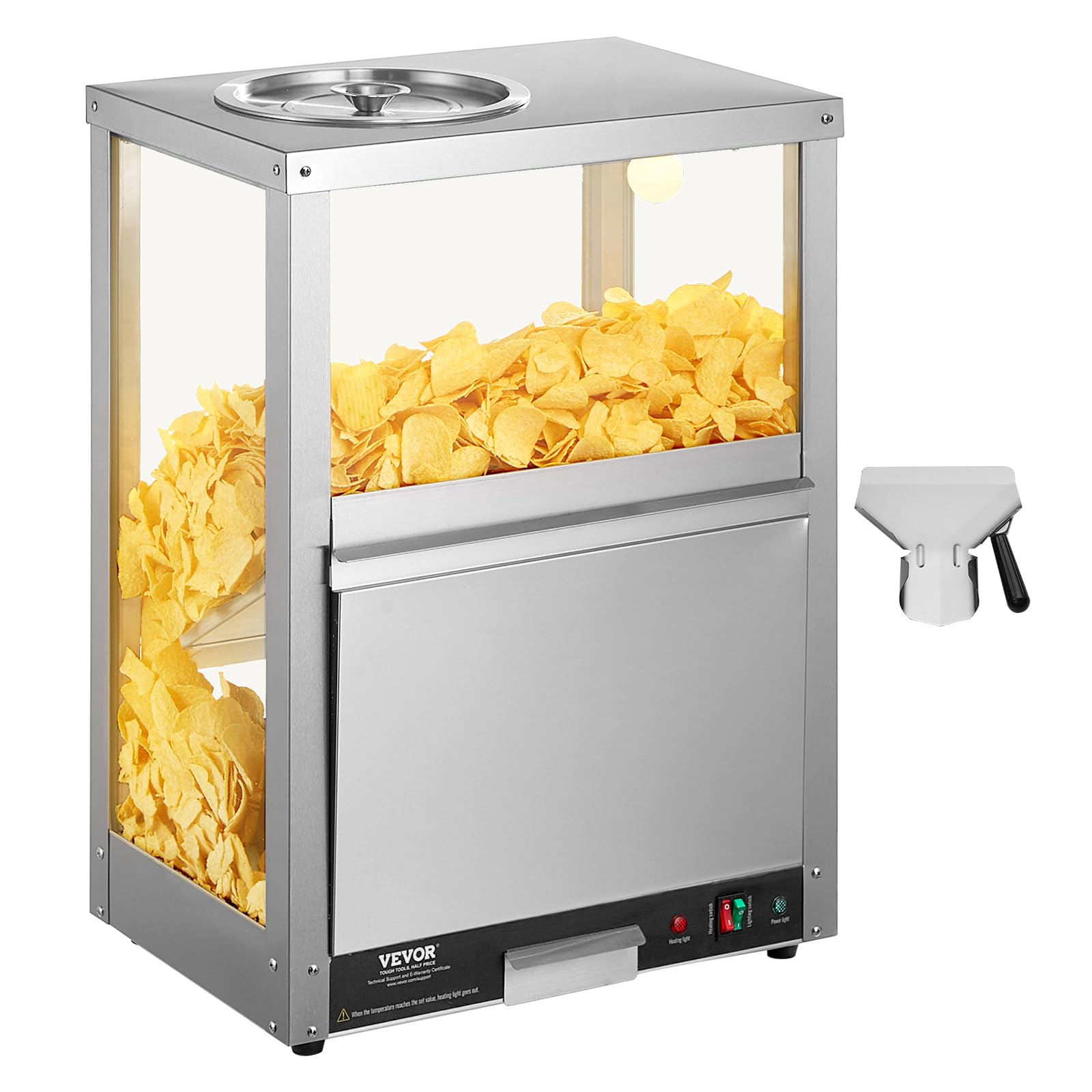 VEVOR 84.5QT Commercial Nacho Cheese Warmer with Warming Light & Deflection Board - Stainless Steel Food Warmer for Nachos, Popcorn, Potato Chips, Peanuts - Perfect for Movie Theaters, Restaurants, and Snack Bars