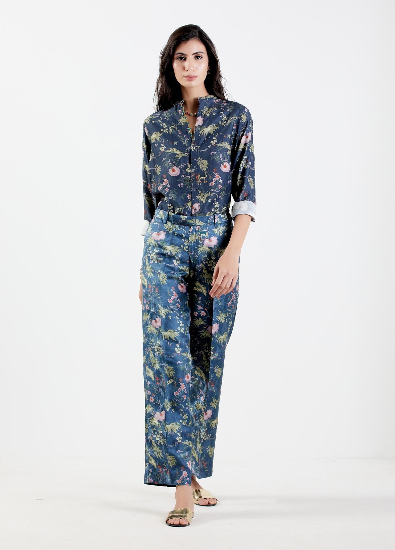 Premium Straight Fit Silk Damask Trousers in Midnight Blue - Elegant Formal Pants for Business, Office & Evening Events