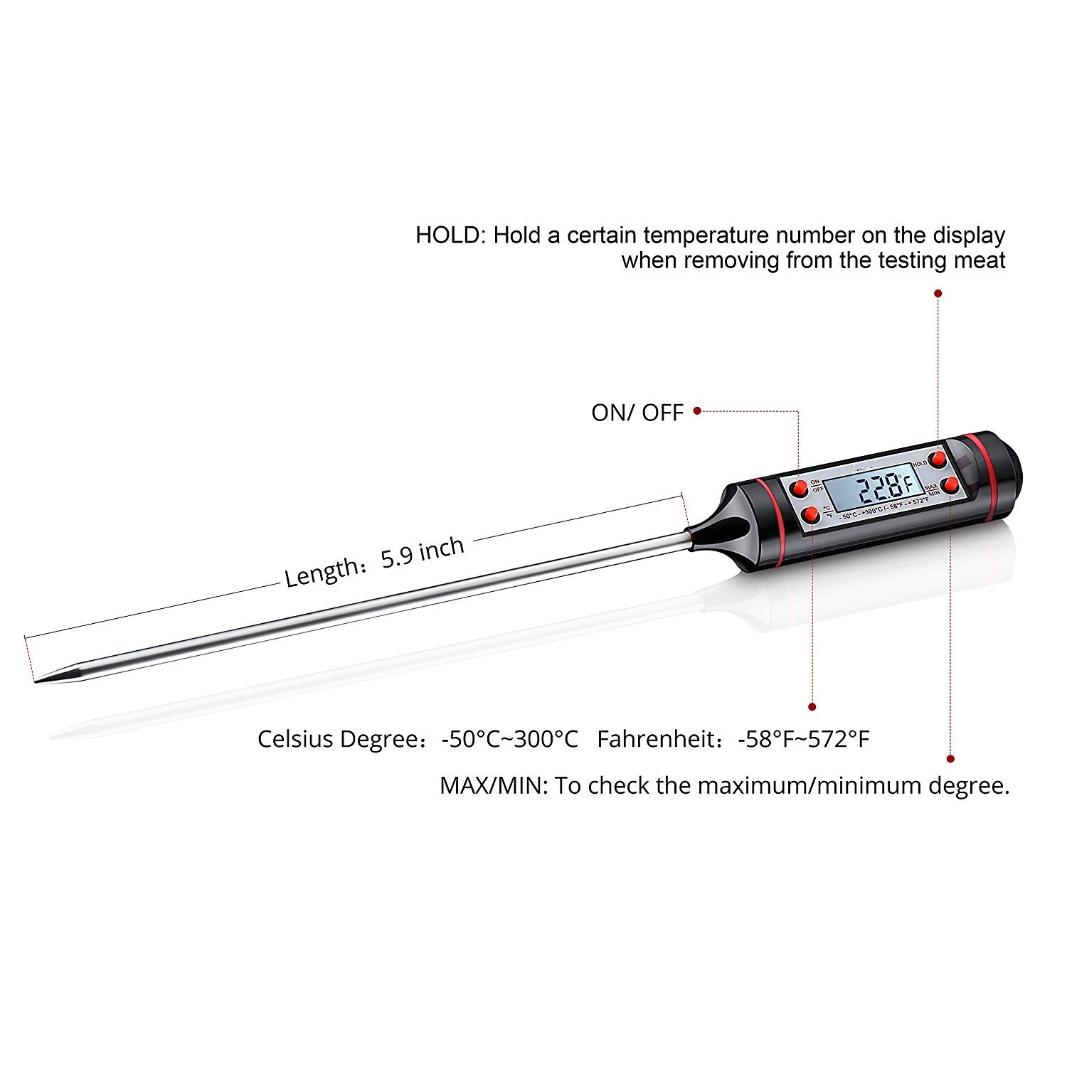 MCP Digital Food Thermometer with Probe - Instant Read Cooking Thermometer for Meat, BBQ, Kitchen, Baking | Accurate & Fast | TP3001 (Black) | Perfect for Grilling, Roasting, and Candy Making