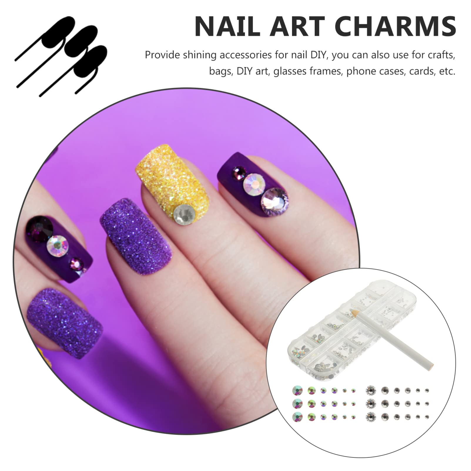 VICASKY Nail Art Kit with Rhinestones, Nail Gems, Drill Bits & Glue - 3D Glass Diamonds, White Round Stickers & Manicure Charms for Professional & DIY Nail Designs | Perfect for Salons, Home Use & Special Occasions