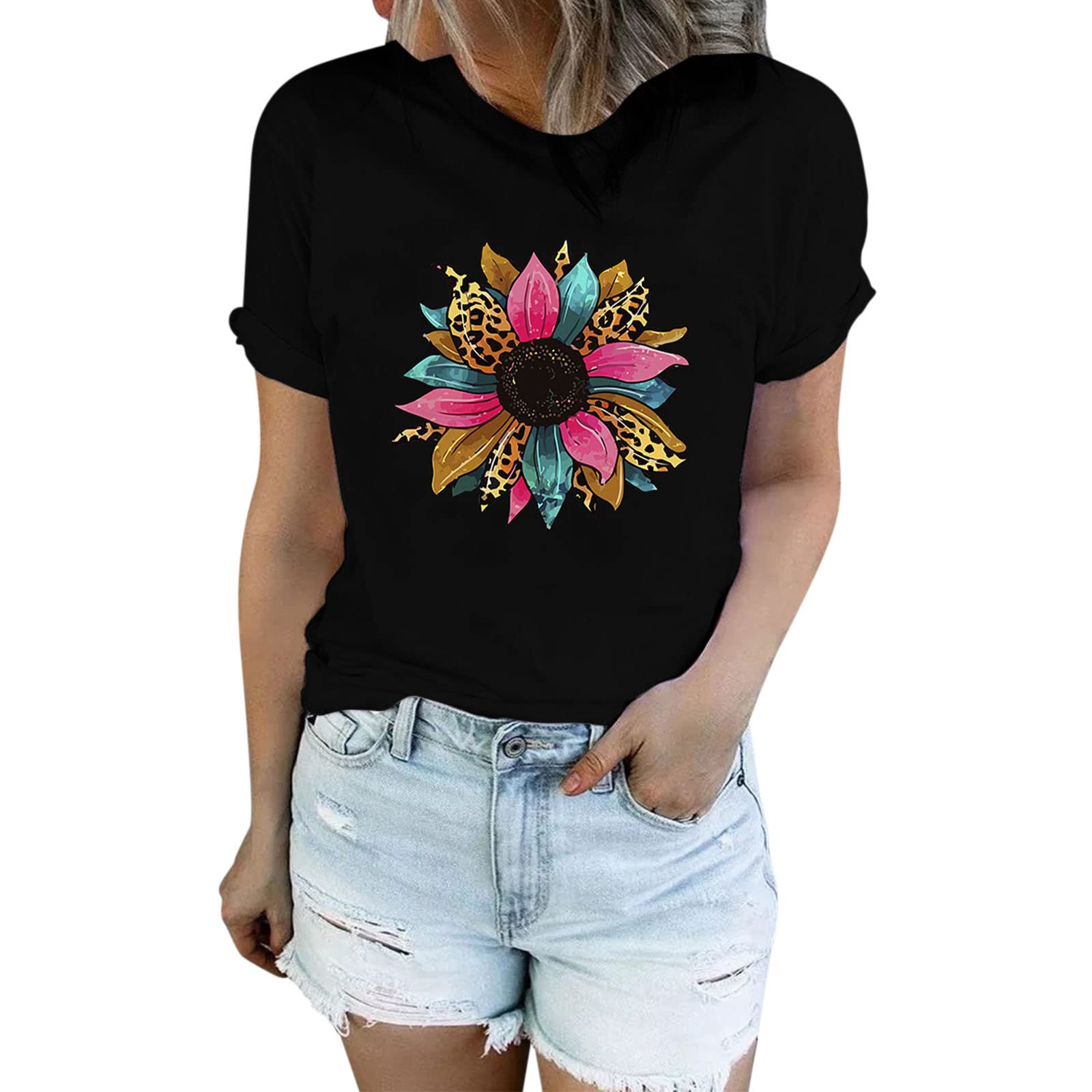 Women's Casual Denim Shirt - Short Sleeve Aztec Top for Summer | Western Style Loose Fit for Outdoors & Travel