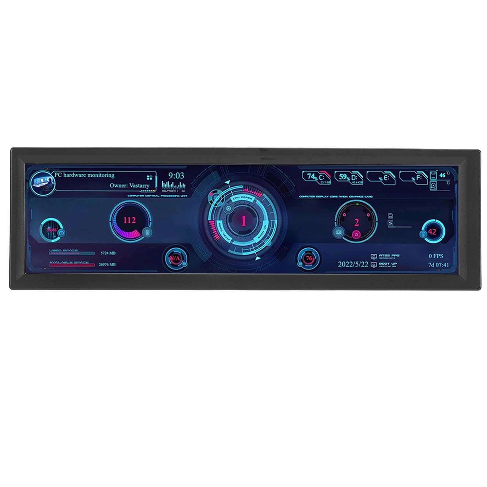 Jectse 8.8 Inch IPS USB Mini Screen - PC Temperature Monitor with 1920x480 Resolution for GPU, CPU, RAM & HDD Data Display - AIDA64 Compatible Computer Sensor Panel for Gaming PC & ARGB Case (Black) - Perfect for Real-Time System Monitoring & Custom PC Builds