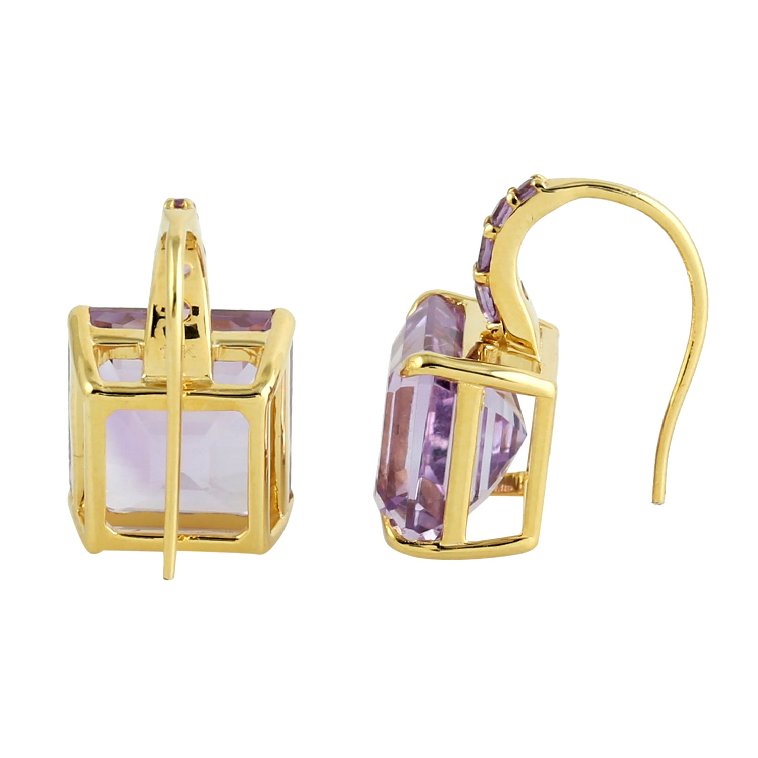 14K Yellow Gold Square Cut Amethyst Ear Hook Earrings for Women - Elegant Dangle Earrings for Date Night, Wedding & Special Occasions