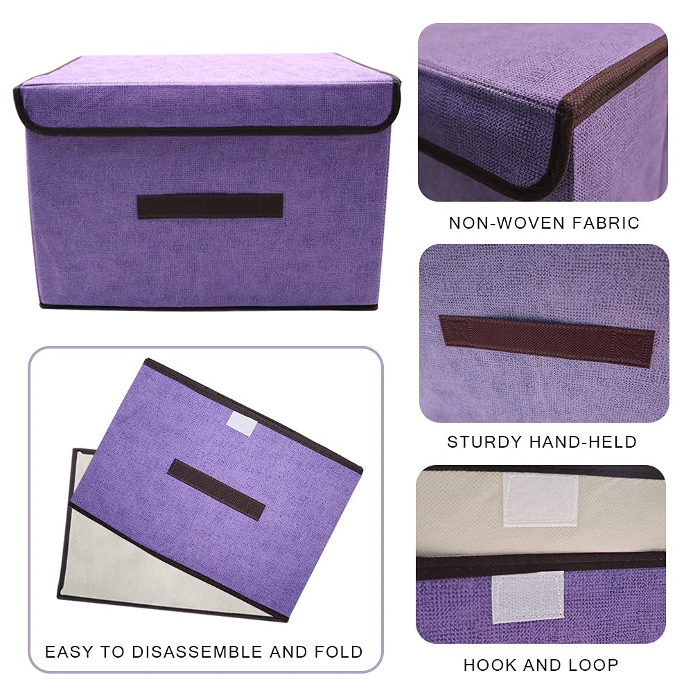 Foldable Storage Box with Dustproof Lid & Handle - Collapsible Storage Organizer for Closet, Bedroom, Home Organization - Space Saving Purple Storage Bin for Toys, Clothes & Seasonal Items