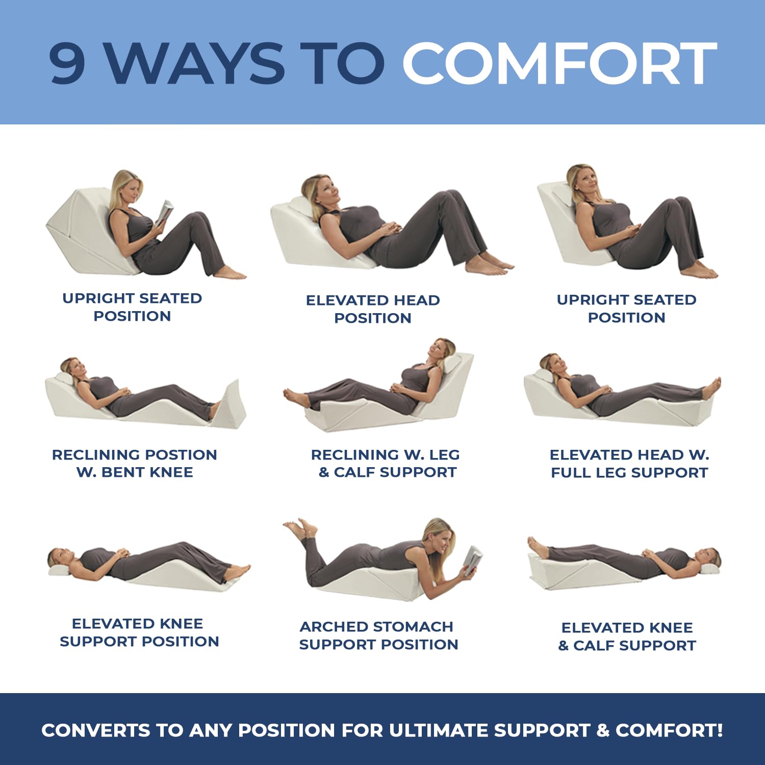 Contour BackMax Bed Wedge Lumbar Support Pillow System - Orthopedic Zero Gravity Multi-Positional Back, Leg & Knee Elevation for Sleep, Recovery & Pain Relief - Includes Bonus Half Roll Neck Pillow - Perfect for Back Pain Sufferers, Post-Surgery Recovery & Comfortable Sleeping Positions