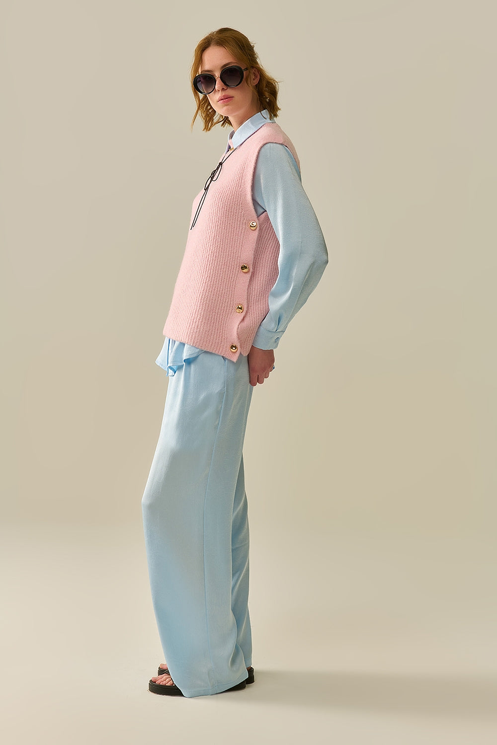 Women's Pink Sleeveless Button-Down Blouse with Gold Buttons - Perfect for Summer Outfits, Office Wear & Casual Chic Style