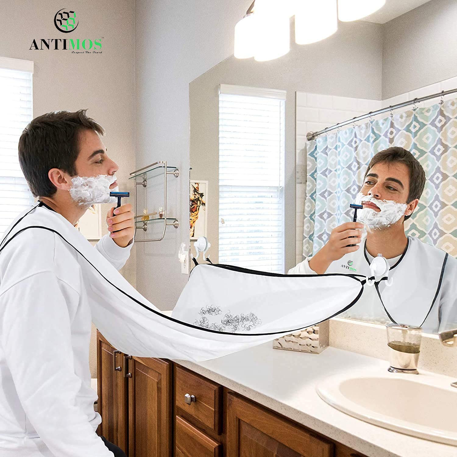 ANTIMOS Beard Apron & Hair Catcher for Men - Waterproof Grooming Bib with 2 Suction Cups - Perfect for Shaving, Trimming & Beard Care at Home