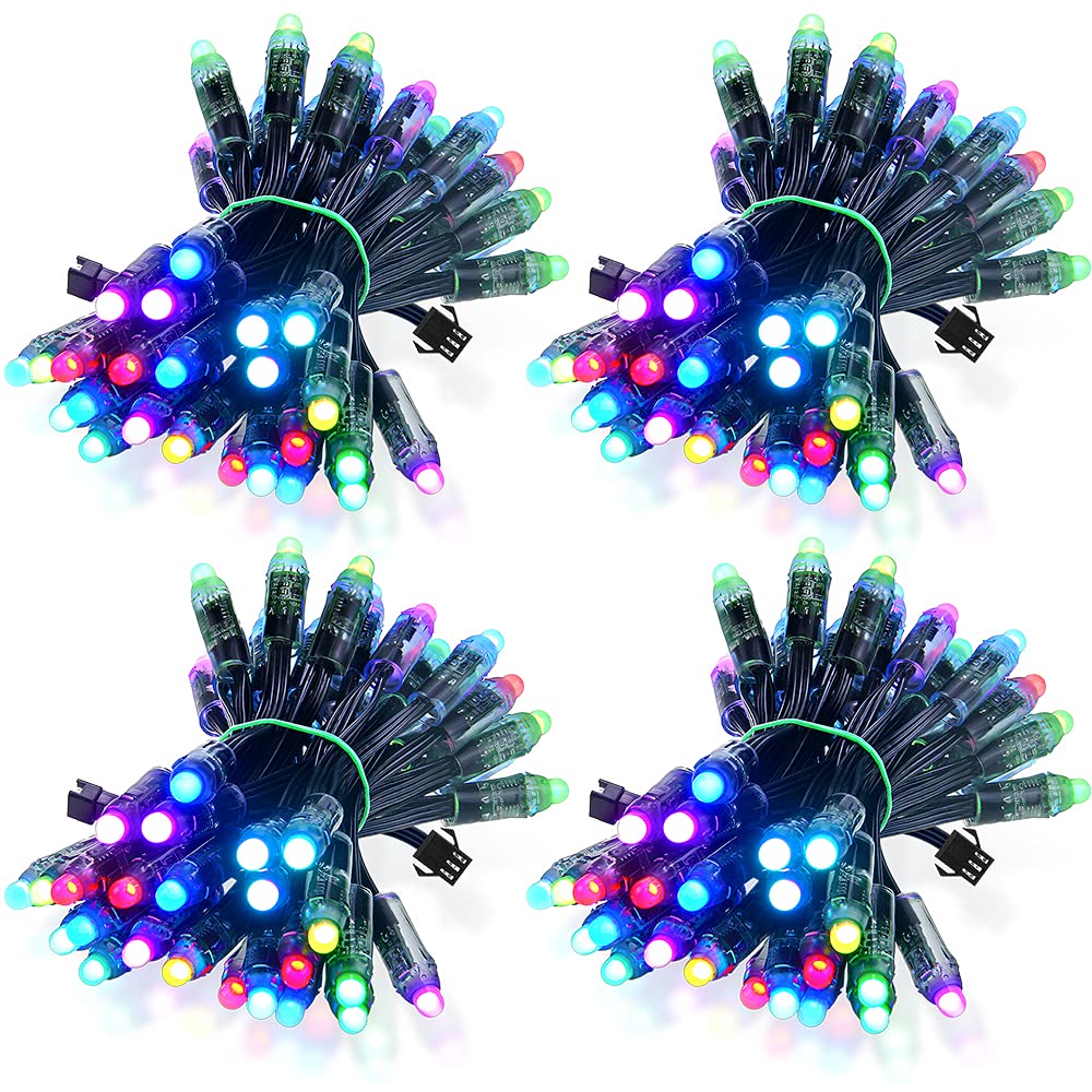 GMJYC 5V 200pcs WS2811 Individually Addressable RGB LED String Lights - IP68 Waterproof, 12mm Black Wire, Diffused Digital Christmas Lights for Outdoor Billboard, Party, Garden Decoration - Perfect for Holiday Displays, Wedding Decor, and Landscape Lighting