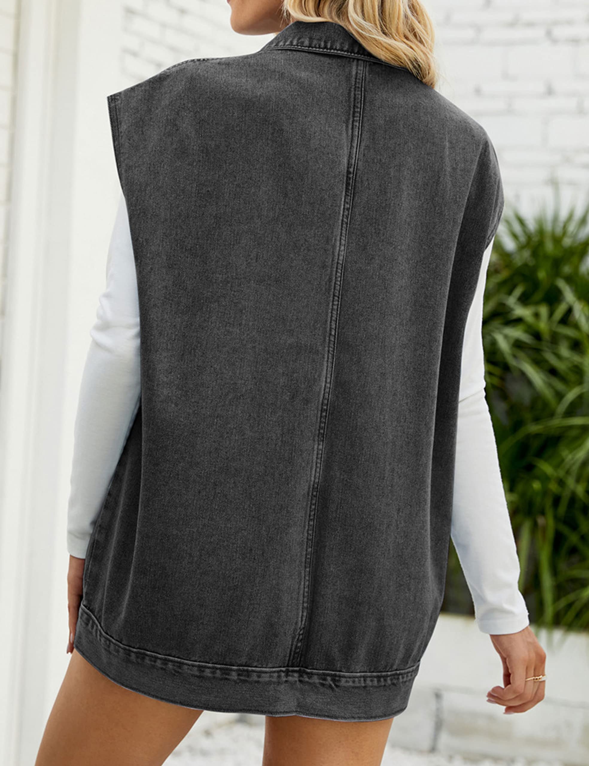 Zontroldy Women's Oversized Denim Vest - Sleeveless Button Down Jean Waistcoat Shacket Jacket for Casual Outfits & Layering