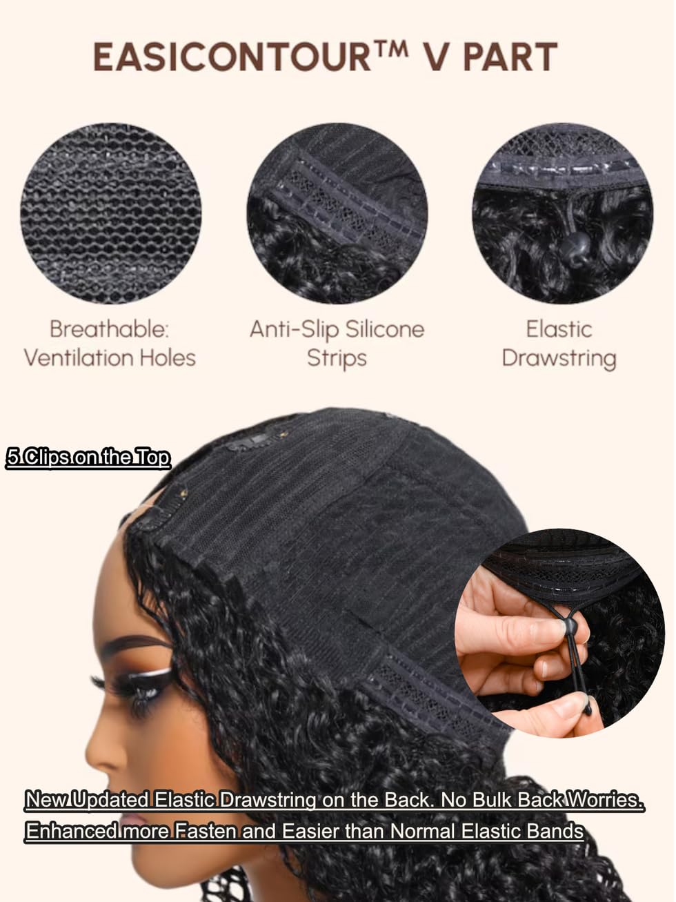 UNICE EasiContour V Part Wigs Human Hair Yaki Straight Glueless Wigs - No Sew in No Glue Ombre Chestnut Brown Clip-in V Part Wig (24 inch) | Beginner Friendly Upgrade U Part Human Hair Wig for Daily Wear, Parties & Special Occasions