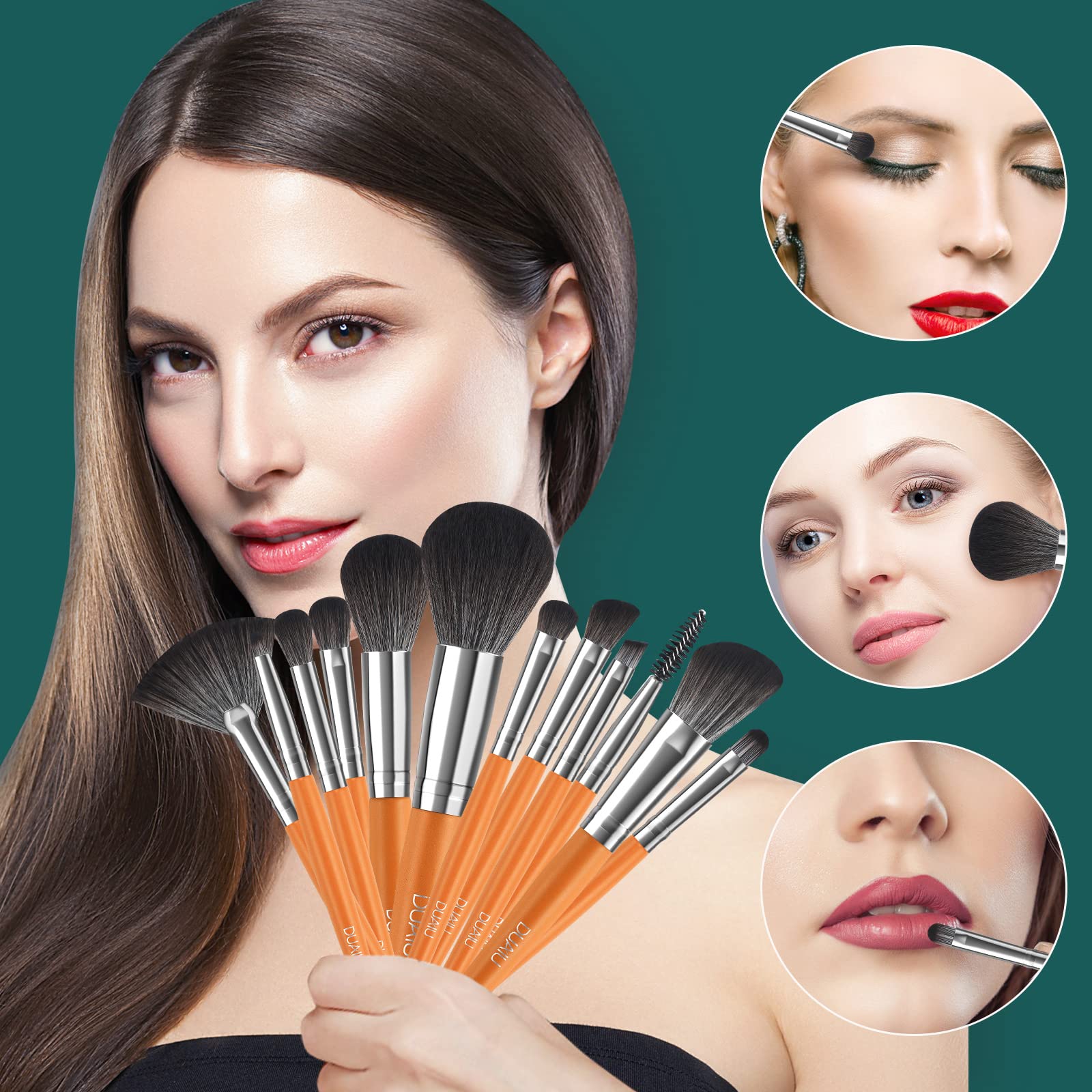 DUAIU 12Pcs Professional Makeup Brush Set - Premium Synthetic Kabuki, Foundation, Blending, Face Powder, Blush, Concealer & Eyeshadow Brushes Kit with Travel Pouch - Perfect for Daily Makeup, Contouring & Professional Makeup Artists