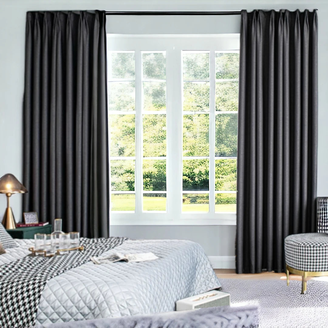 Brenna Dark Grey 100% Blackout Custom Curtains for Bedroom & Living Room - Thermal Insulated Noise Reducing Window Drapes for Home & Office