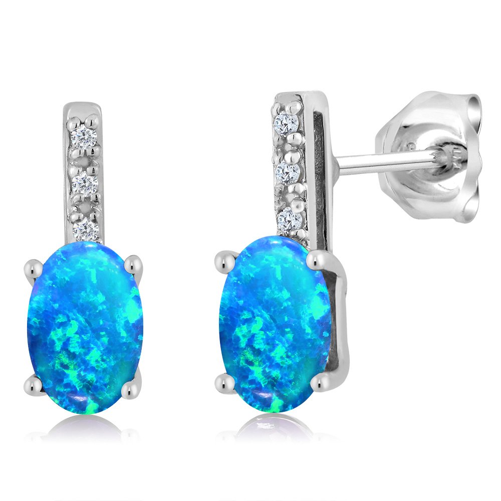 14K White Gold 6X4MM Oval Birthstone & Diamond Stud Earrings for Women | Personalized Gemstone Jewelry Gift for Birthday, Anniversary & Special Occasions