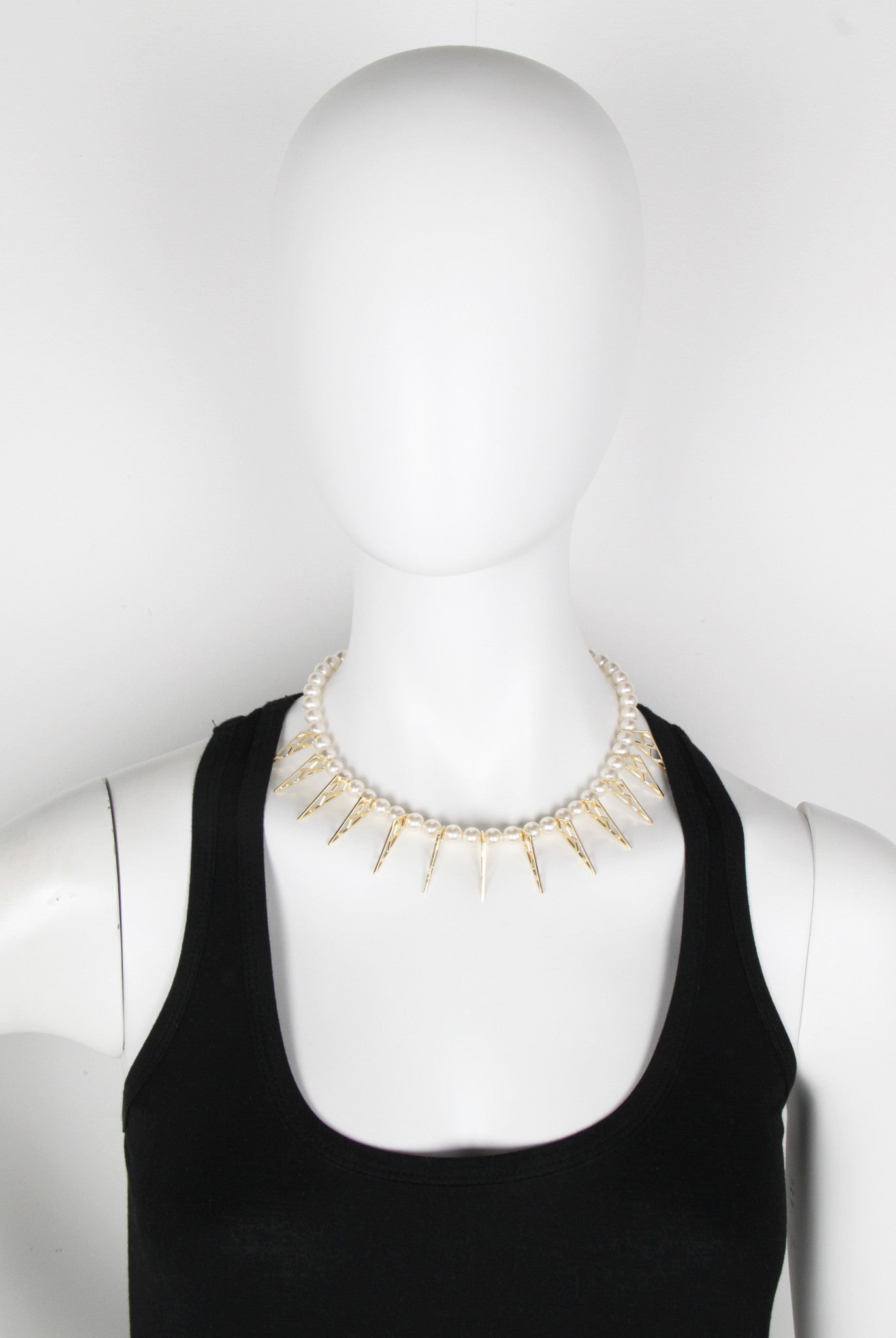 Elegant Gold Pearl Necklace with Small Triangle Pendants - Perfect for Weddings, Parties & Special Occasions