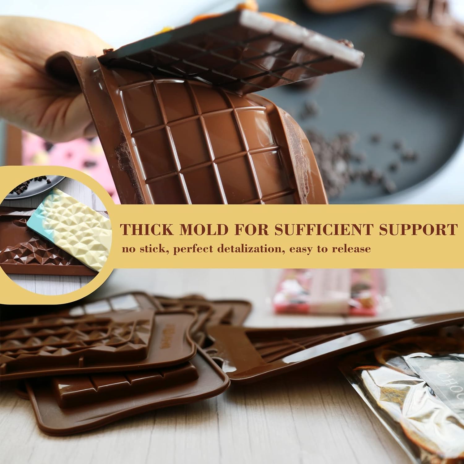 4 Pack Silicone Chocolate Molds - Food Grade, Break-Apart Heart, Cadbury, Bubble & Fragment Shapes - Non-Stick Candy, Protein & Energy Bar Molds for Baking, DIY Snacks & Party Treats