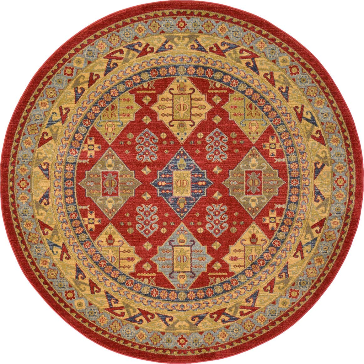 Unique Loom Sahand Collection Floral Geometric Round Area Rug - 6' x 6' Red Handmade Persian Style Carpet for Living Room, Bedroom & Dining Room Decor