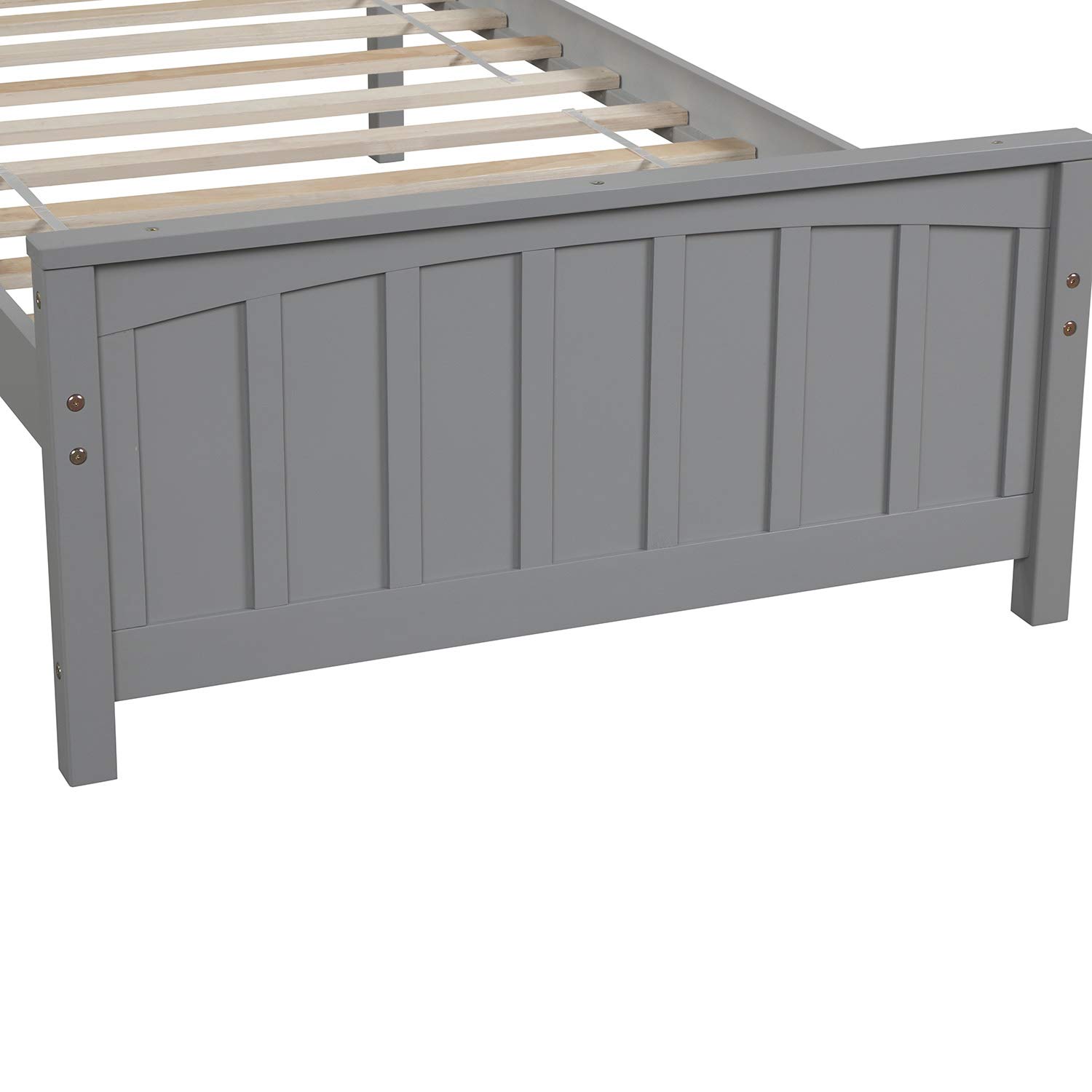 Twin Size Wood Platform Bed with Headboard & Footboard - Sturdy Wood Slats for Support, Gray - Perfect for Kids' Rooms, Guest Bedrooms & Small Spaces