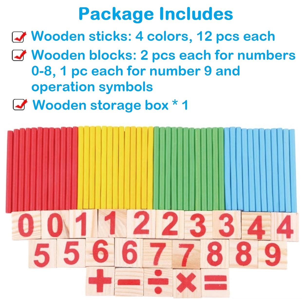 Montessori Math Counting Blocks and Sticks - Wooden Number Manipulatives for Kids Learning | Homeschool & Classroom Math Supplies | Educational Toys for Toddlers with Storage Tray | Perfect for Counting Practice, Early Math Skills & Hands-on Learning Activities