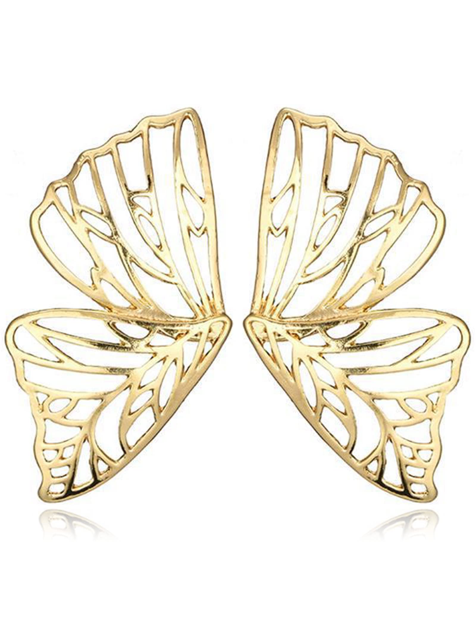 Big Butterfly Stud Earrings for Women - Hollow Angel Wing Pendant Earrings in Silver & Gold - Punk Party Jewelry for Teen Girls & Women | Perfect for Casual Wear, Night Out, and Gift Giving