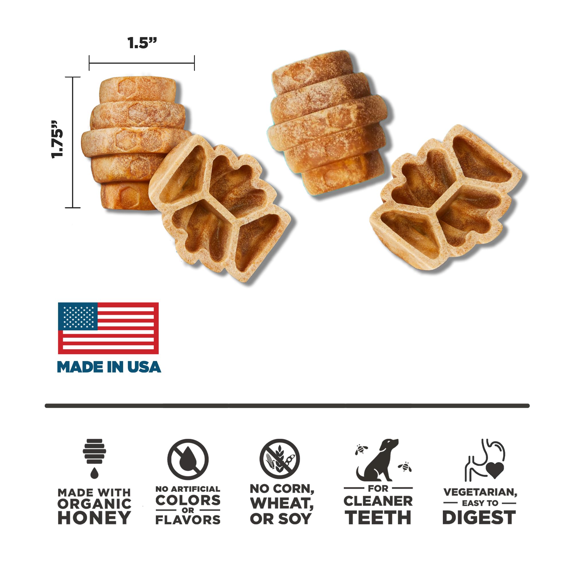 Healthy Non-GMO Peanut Butter Dog Treats for Small Breeds - Natural Vegetarian Hive Chews Made in USA - Perfect for Training & Dental Care