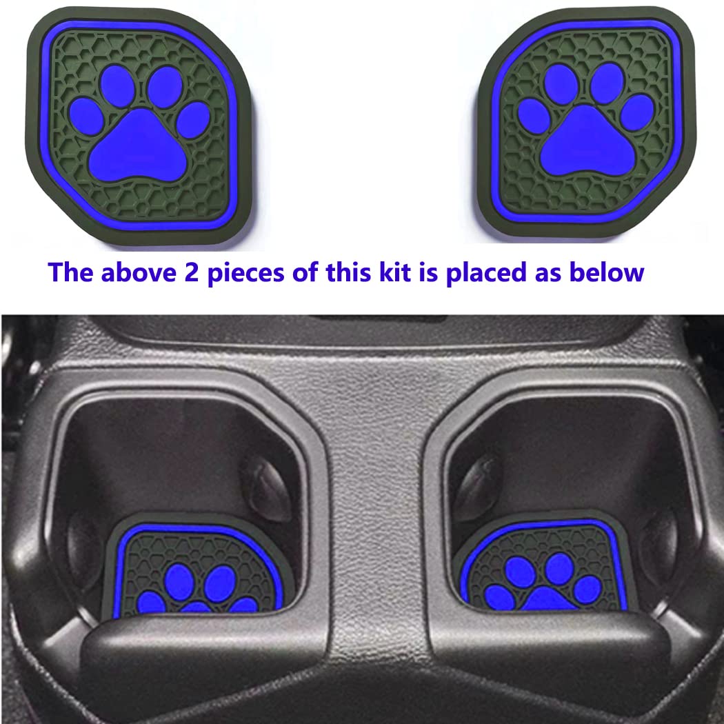 Jeep Wrangler JL JLU & Gladiator JT Cup Holder Coaster Insert (2018-2021 Models) - 4pc Non-Slip Car Cup Holder Liners with Paw Print Design - Perfect for Jeep Accessories, Interior Upgrades & Spill Protection