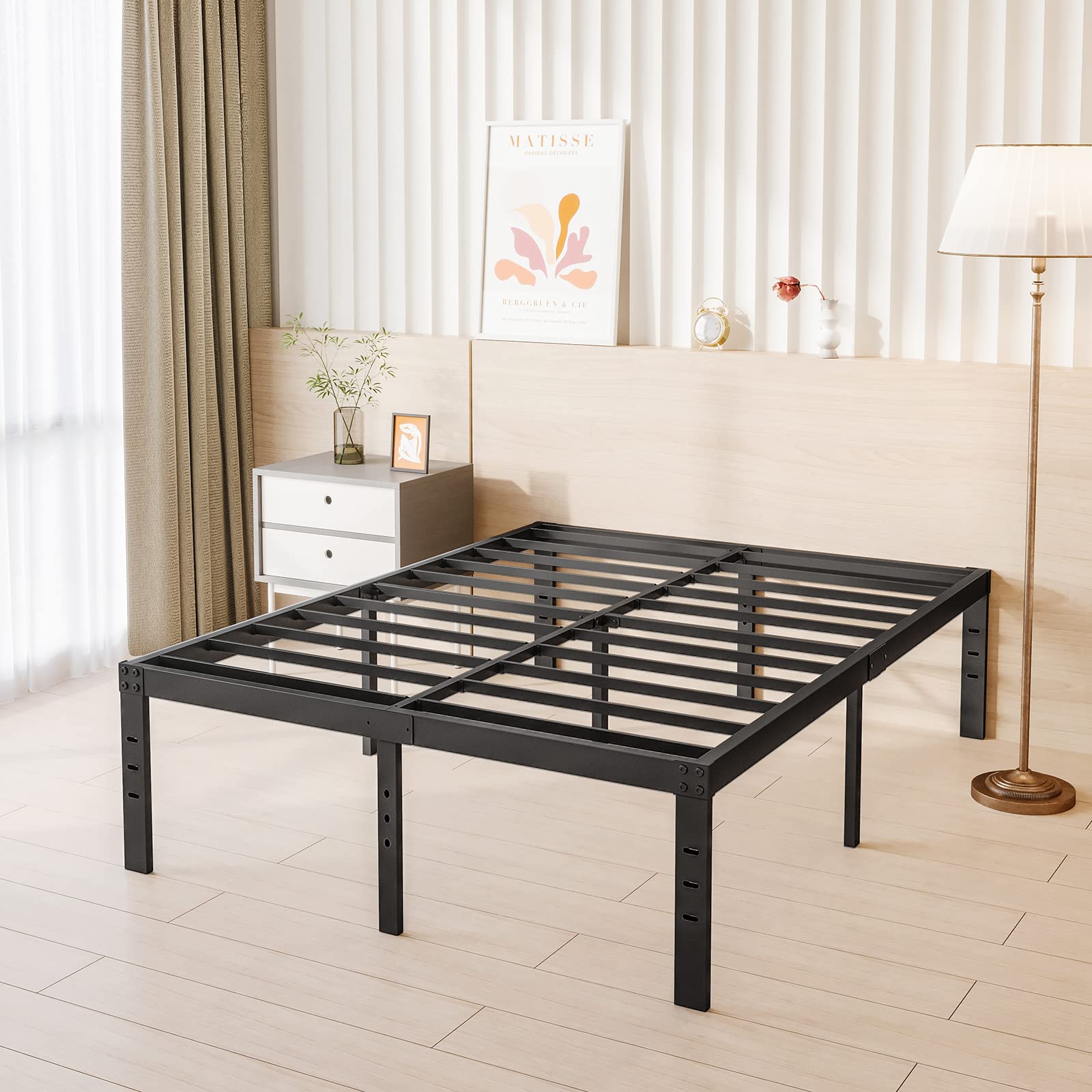 16 Inch Full Bed Frame Heavy Duty Metal Platform - No Box Spring Needed, 3500 lbs Capacity, Non-Slip Noise-Free Mattress Foundation, Black - Perfect for Small Bedrooms, Guest Rooms & Dormitories