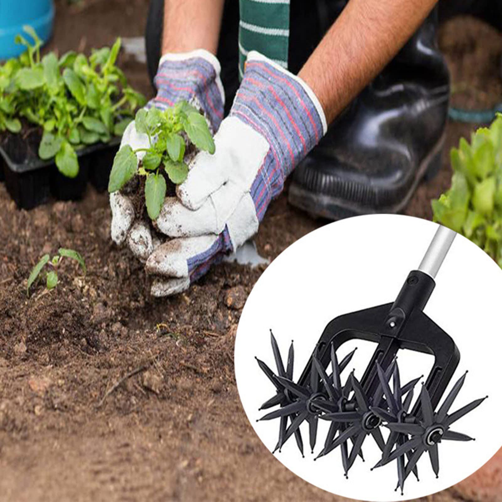 Manual Rotary Tiller - Detachable Handheld Garden Cultivator for Weeding, Reseeding & Soil Mixing | Perfect for Small Gardens, Flower Beds & Lawn Care | Ergonomic Gardening Tool Without Pole