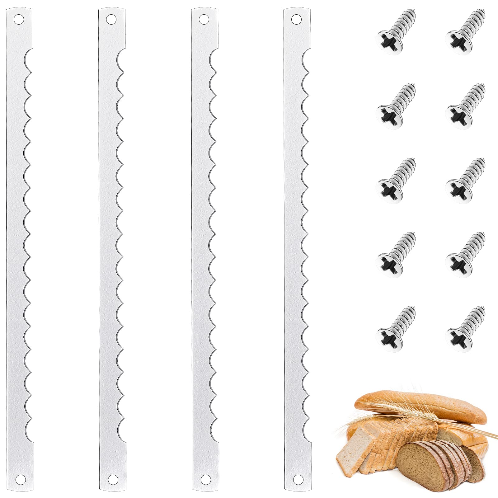 Lasnten 4-Piece Stainless Steel Serrated Bread Knife Replacement Blades with Screws - Compatible with Wooden Baking Knives | Perfect for Slicing Bread, Cakes, and Pastries