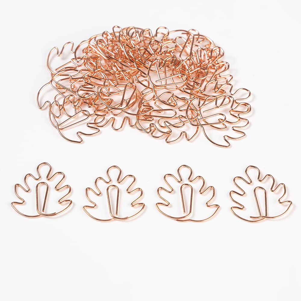 30 Pcs Rose Gold Monstera Leaf Paper Clips - Metal Bookmark Clips for Office, School, Home Supplies - Perfect for Gifts, Rewards & Organizing Documents, Books, Notebooks