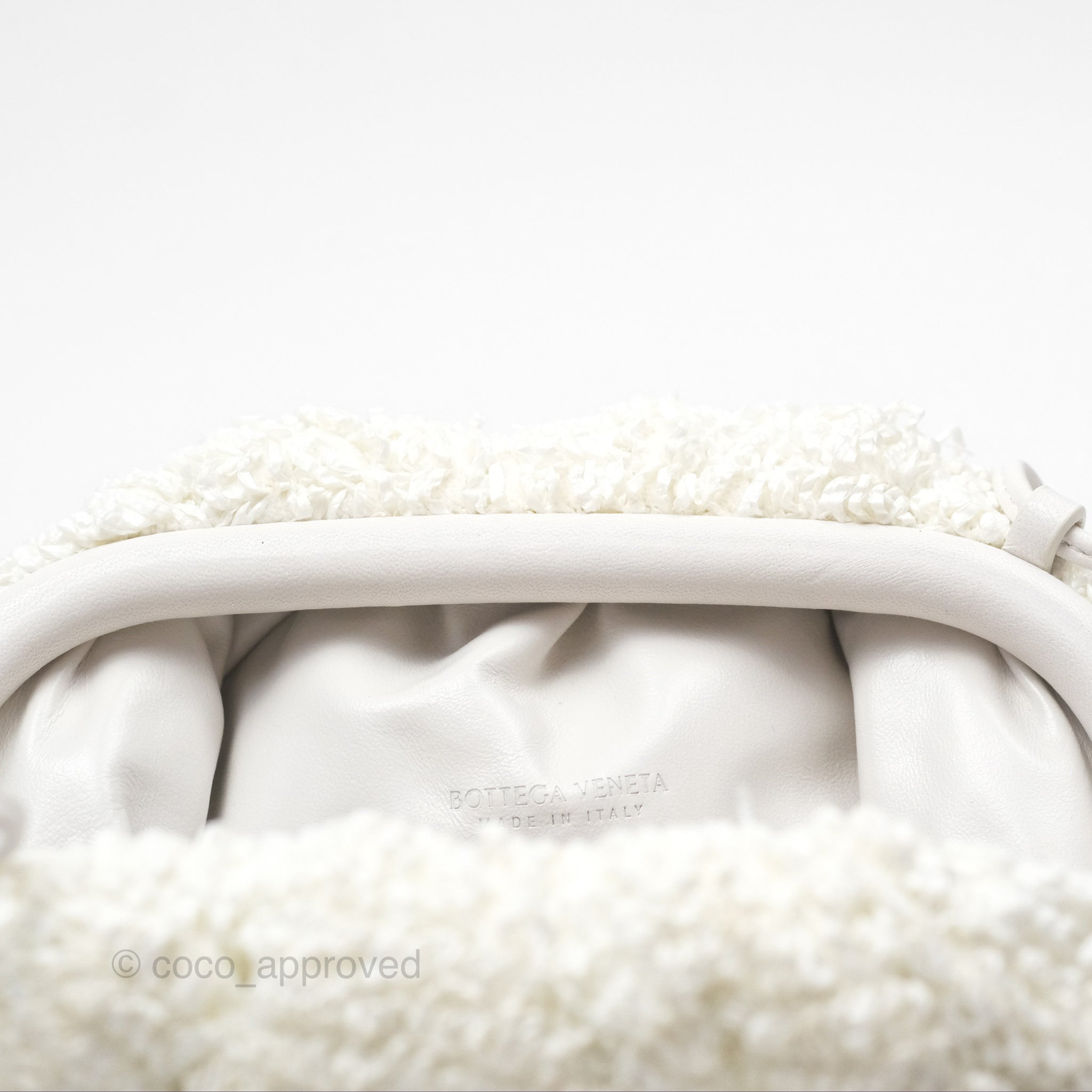 Bottega Veneta Mini Pouch Boucle Raffia Bag in White - Perfect for Summer Outings & Beach Vacations